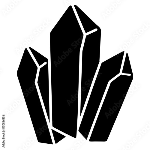 Illustration of three clustered quartz crystals in black and white style