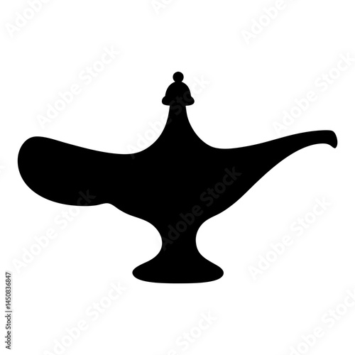 Silhouette of magical genie lamp with a round top and spout
