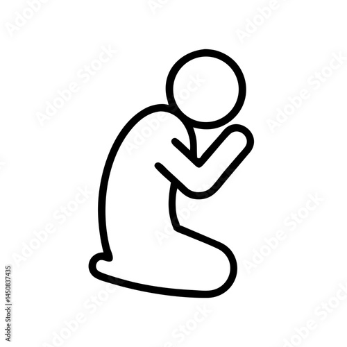 Person praying on knees in black outline style on white background