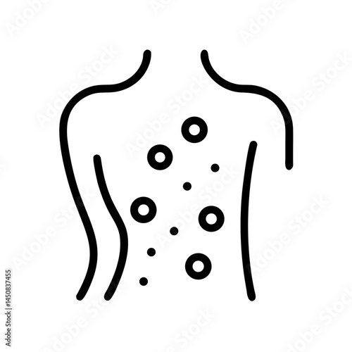 Human back with acne in black outline style on white background