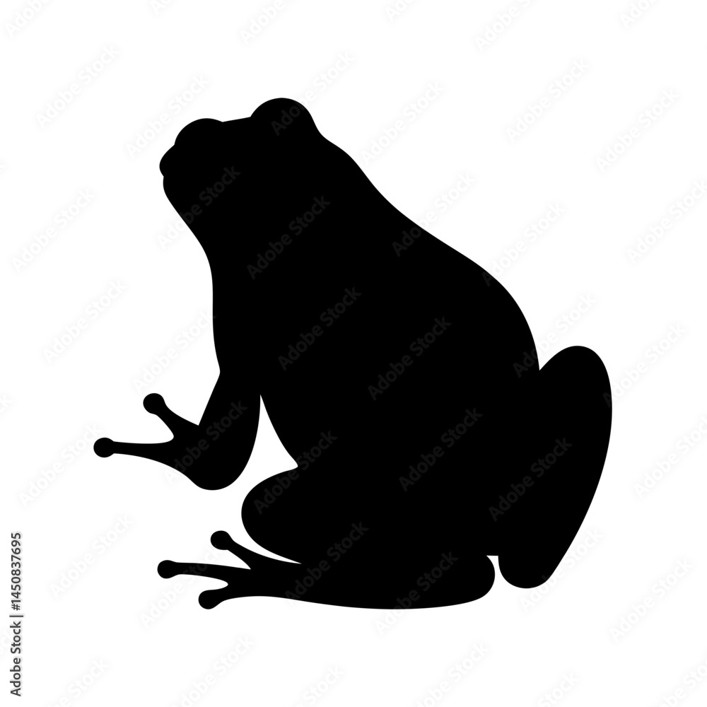 Fototapeta premium A black silhouette of a frog sitting against a white background image