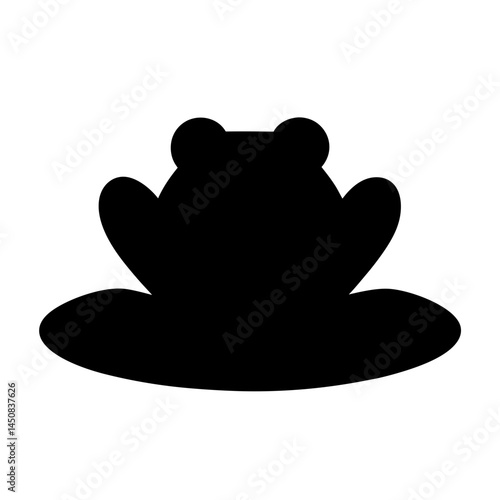 Silhouette of a frog resting on a lily pad in stark black and white