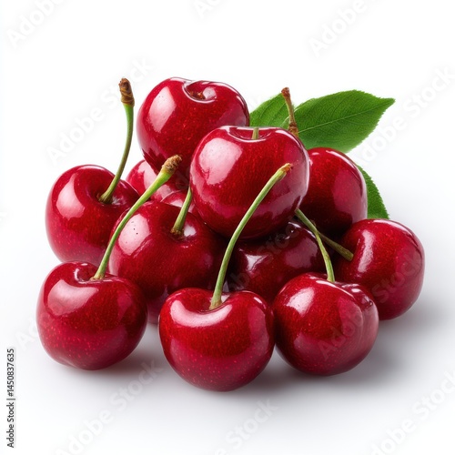 Pile of fresh cherries isolated on white background