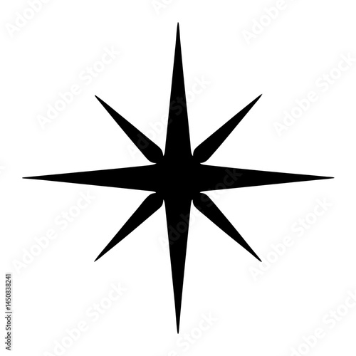 Geometric starburst shape with eight points emanating from central figure