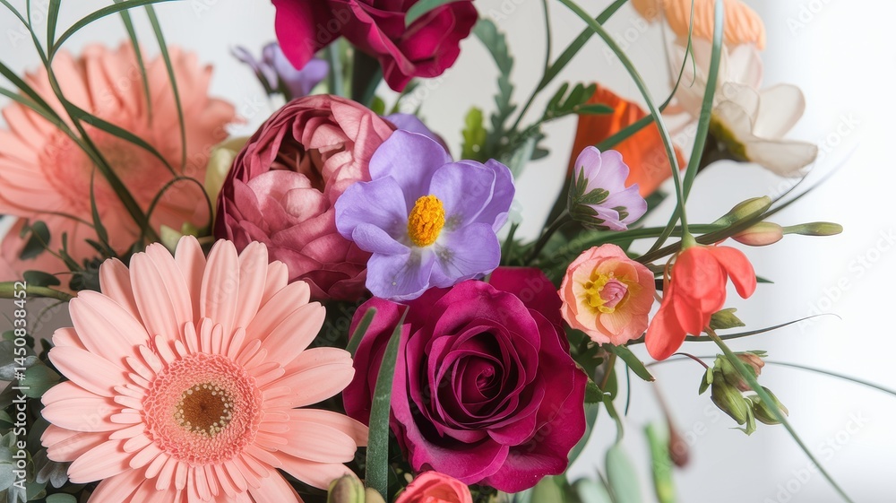 Colorful flower bouquet with daisy and rose on white background Colorful flower bouquet with daisy and rose on white background