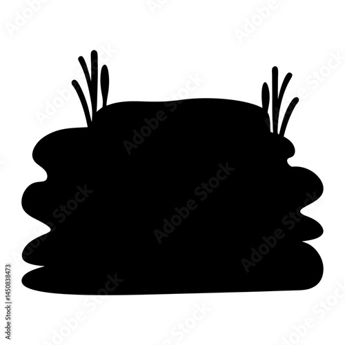 Simple black silhouette illustration of a pond with grass growing around it