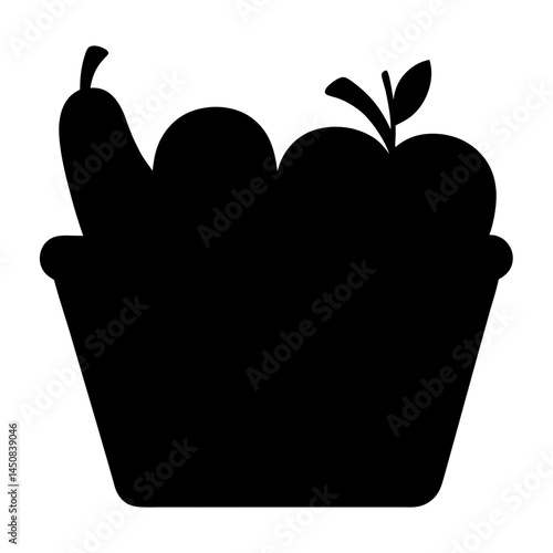 Stylized Silhouette of Fruit Bowl Filled with Healthy Apples and Pears