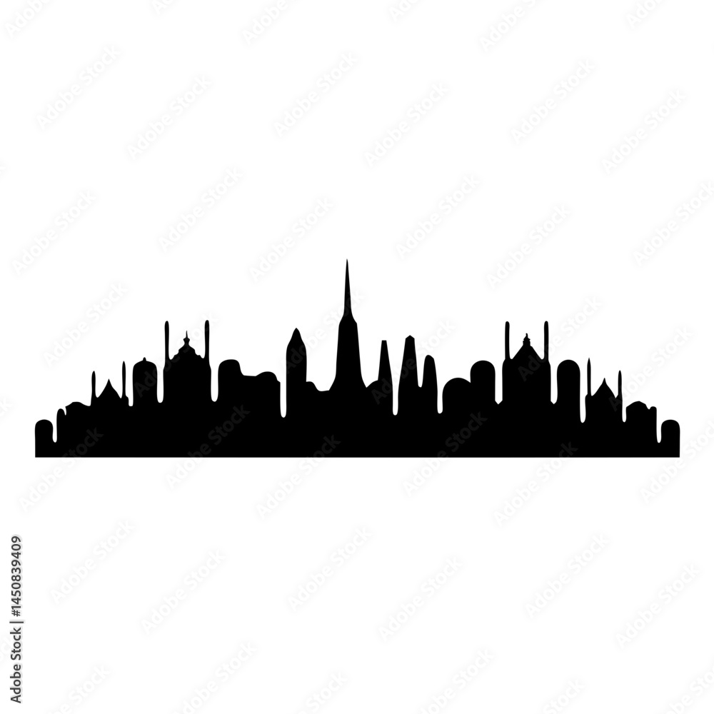 Naklejka premium Detailed Black and White Silhouette of a Middle Eastern Cityscape