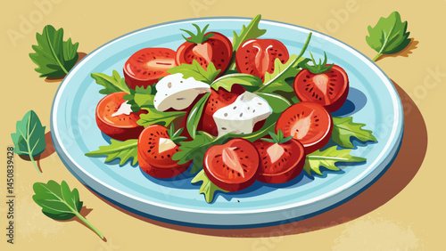 Juicy strawberries burst with summer joy,
Crumbled goat cheese adds a creamy touch.
Arugula’s bold bite brings perfect balance.
A symphony of colors and flavors on a plate