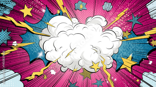 Comic Book Explosion Dynamic Action, Stars, and Lightning