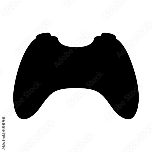 Black silhouette of a classic video game controller isolated on white background