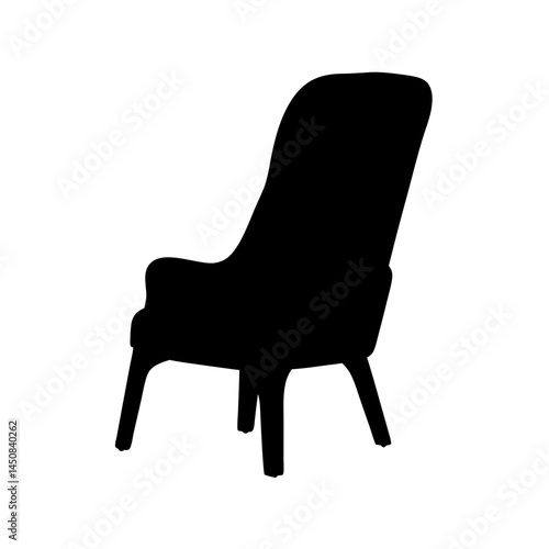 Silhouette of a modern high back armchair with armrests and legs