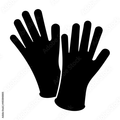 Stylized graphic of two black gloves, used for safety and hygiene