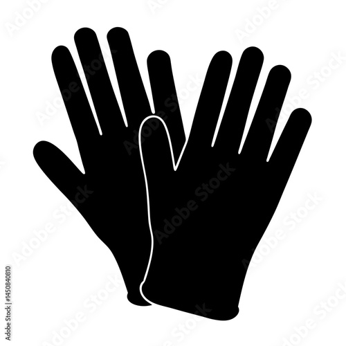 Two protective gloves, black silhouette on a white background, flat vector
