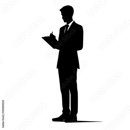 Businessman silhouette taking notes against a transparent background  