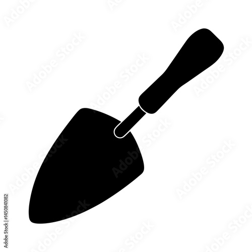 Silhouette image of a garden trowel, a hand tool for gardening