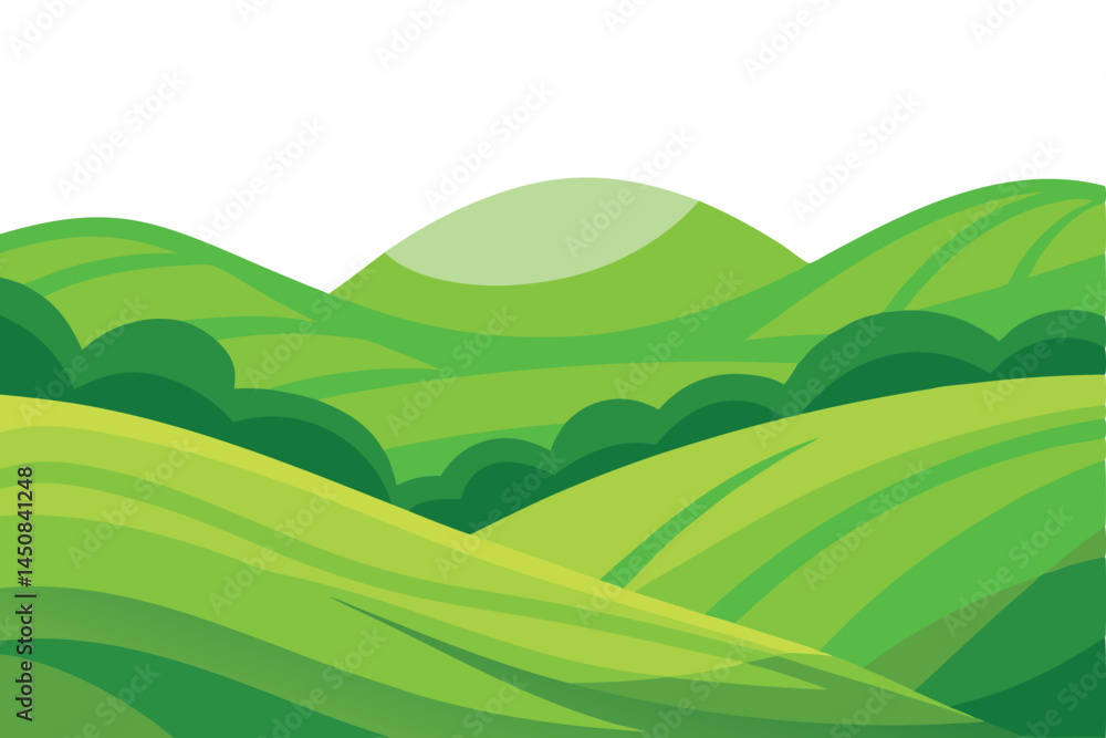 Fototapeta premium Serene green hills gently undulate creating a peaceful scenic landscape with a transparent background