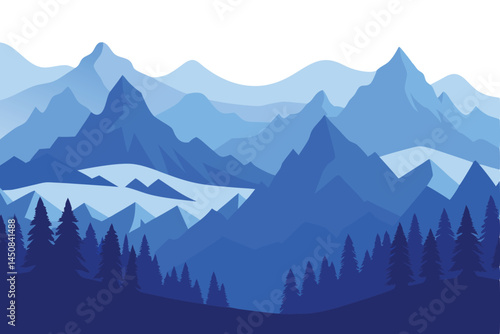 Serene mountain landscape evokes peace as blue ridges meet the sky and forests thrive