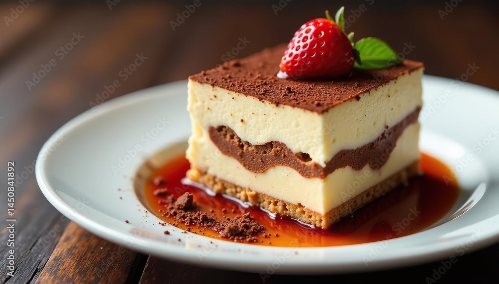 Single serving tiramisu, elegant presentation, chocolate garnish, isolated, mascarpone, white background Single serving tiramisu, elegant presentation, chocolate garnish, isolated, mascarpone, white background