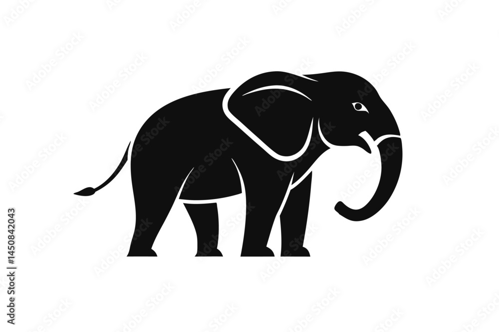 Fototapeta premium Silhouette of a large elephant standing gracefully on a white transparent background conveys simple elegance