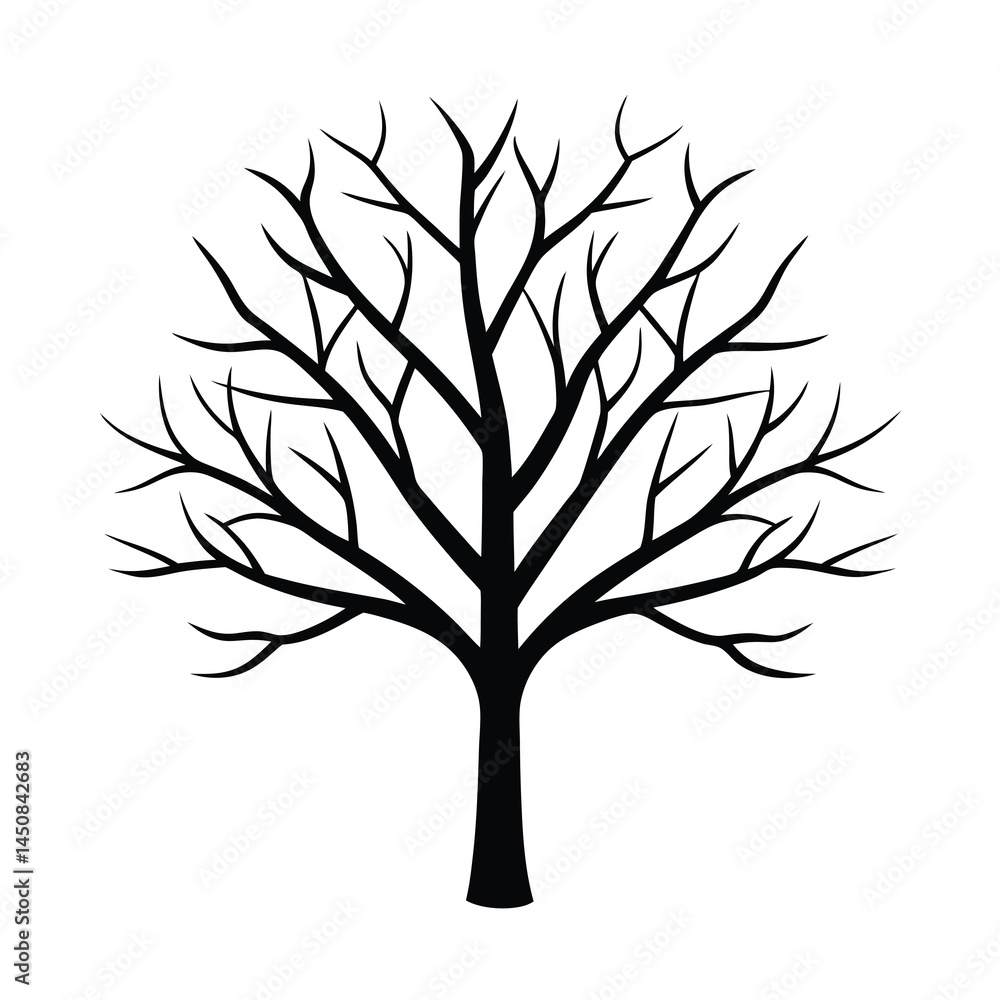 Fototapeta premium Winter Tree Branch Silhouette Vector Illustration on Pale Backdrop