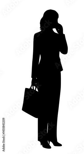 Businesswoman silhouette talking on the phone with briefcase  