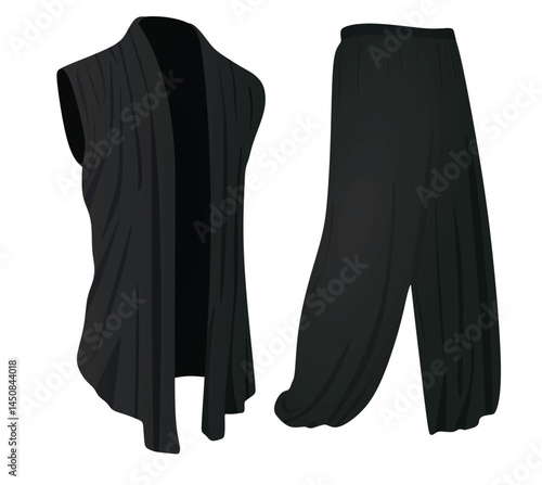 Black cardigan vest and pants. vector illustration