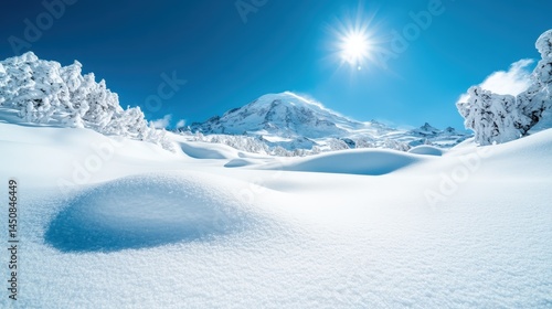 Wallpaper Mural An expansive snowy landscape glistens in the sunlight, showcasing untouched snowdrifts and a stunning mountain backdrop that embodies winter's beauty and tranquility. Torontodigital.ca