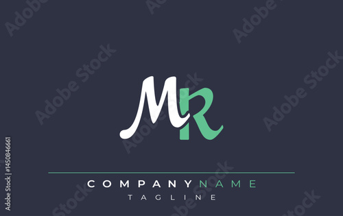 Elegant Stylized MR Lettering Design. Stylish Modern Logo featuring Monogram Letters in White and Teal Shade