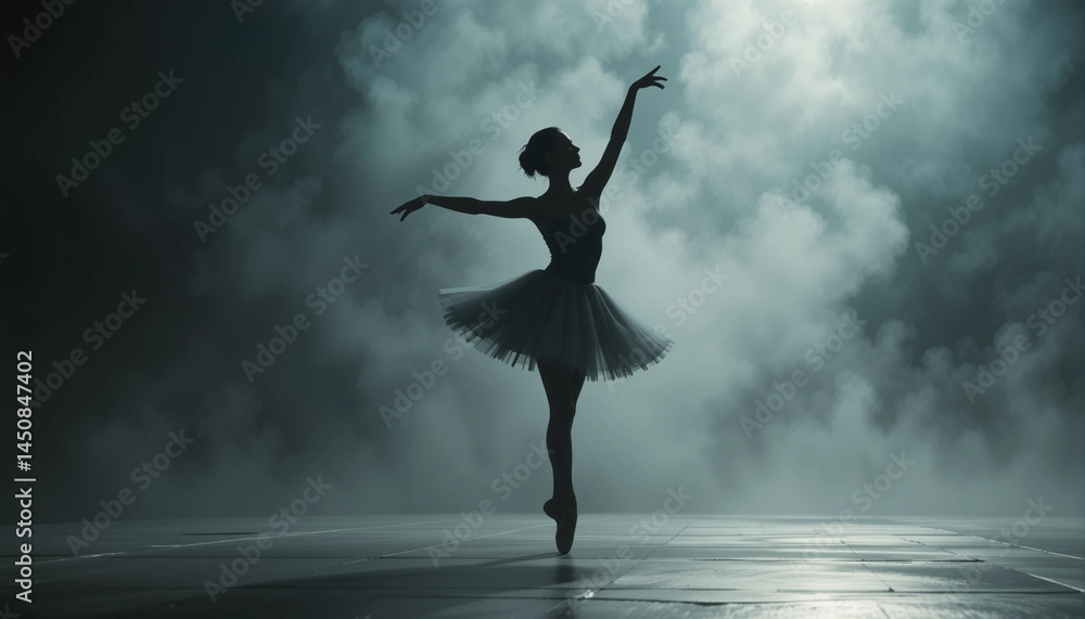 Silhouette Serenade: A lone ballerina enchants with poise, grace, and a dance of elegant movement in a misty ambiance, telling a story of dreams. Silhouette Serenade: A lone ballerina enchants with poise, grace, and a dance of elegant movement in a misty ambiance, telling a story of dreams.