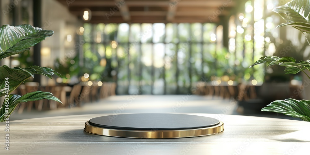 Fototapeta premium a round table with plants in the background 