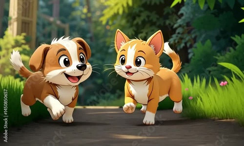  Two Cartoon Dogs Smiling Together
