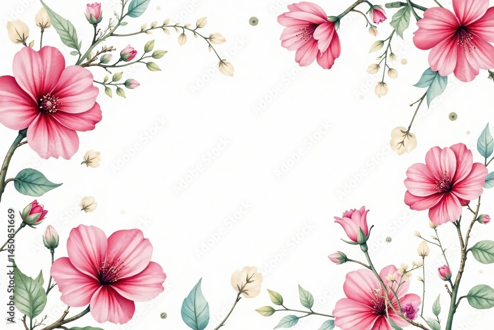 Fototapeta premium Delicate watercolor floral pattern on white background, botanical, wildflower
