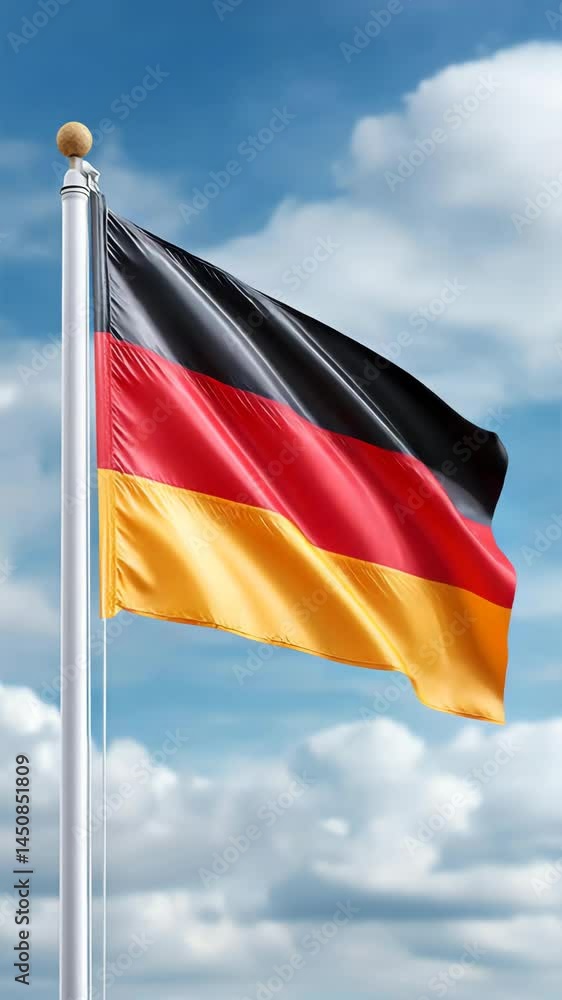 the Germany flag waving proudly in the wind against a bright, cloudy sky the Germany flag waving proudly in the wind against a bright, cloudy sky