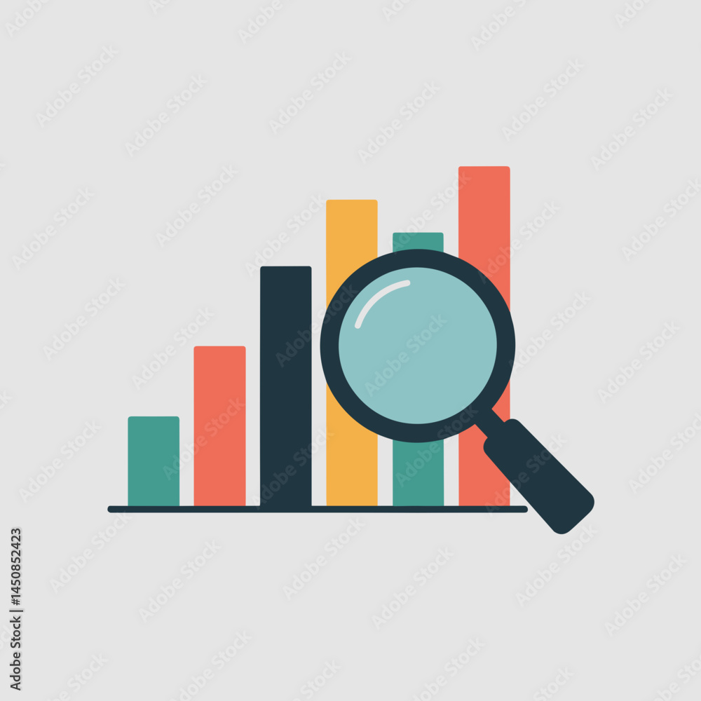 Data Analysis Magnifying Bar Graph Growth Icon Data Analysis Magnifying Bar Graph Growth Icon