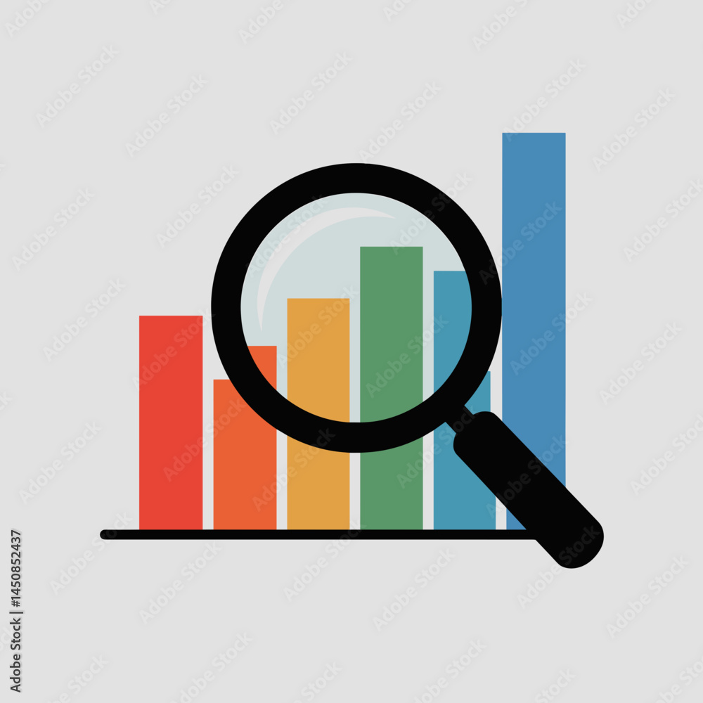 Data Analysis Magnifying Bar Graph Growth Icon Data Analysis Magnifying Bar Graph Growth Icon