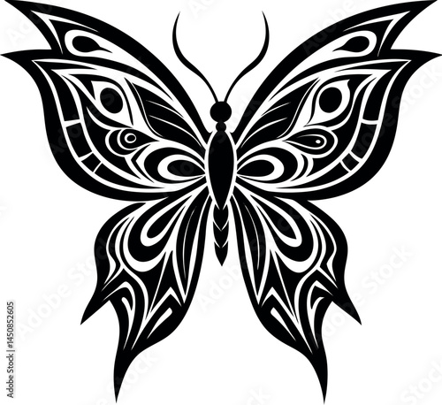 Tribal Butterfly Tattoo Style Vector In Symmetrica