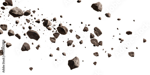 flying asteroids isolated on white background PNG