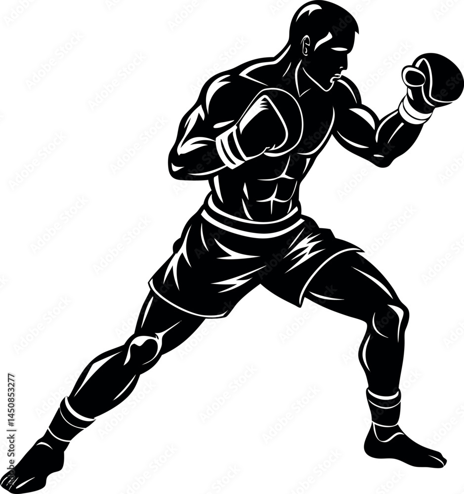 Fototapeta premium Boxer In Fighting Stance Silhouette Vector On Whit