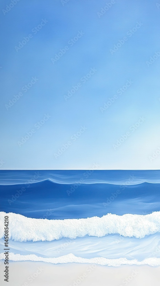 Obraz premium Serene ocean waves, beach, and sky.