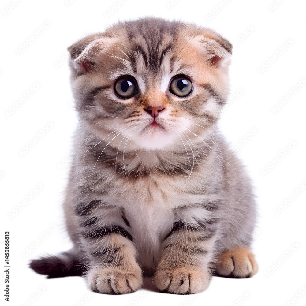 Obraz premium Cute Scottish Fold Kitten With Folded Ears White Background