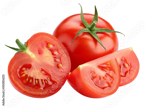 Fresh, Juicy Red Tomatoes Sliced for Cooking and Salads in a Bright, Natural Setting on transparent background