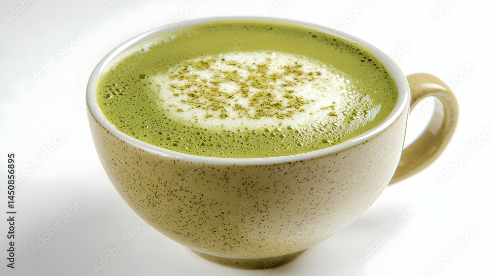 Green Matcha Latte In A Beige Cup Green Matcha Latte In A Beige Cup