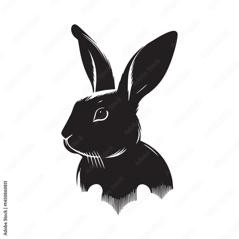 Naklejka premium Rabbit silhouette vector black and white illustration on a white background