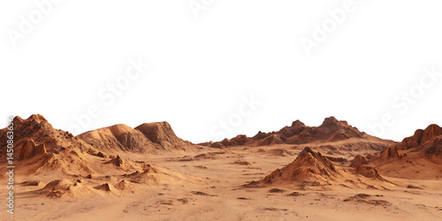 Fototapeta Naklejka Na Ścianę i Meble -  mars planet landscape with sand and rocky mountains isolated on white background PNG