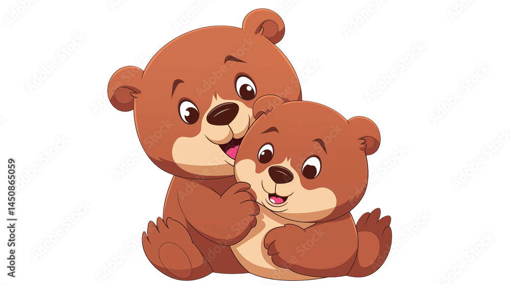 Cartoon illustration of two brown bears hugging isolated on transparent background Cartoon illustration of two brown bears hugging isolated on transparent background