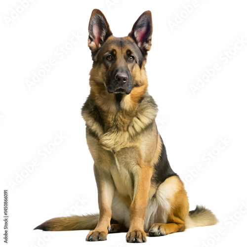 German Shepherd Dog Alert Pose White Background