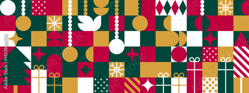 Merry christmas banner template background. ratio 8:3 in flat design