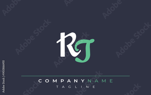 Elegant Stylized RT Lettering Design. Stylish Modern Logo featuring Monogram Letters in White and Teal Shade