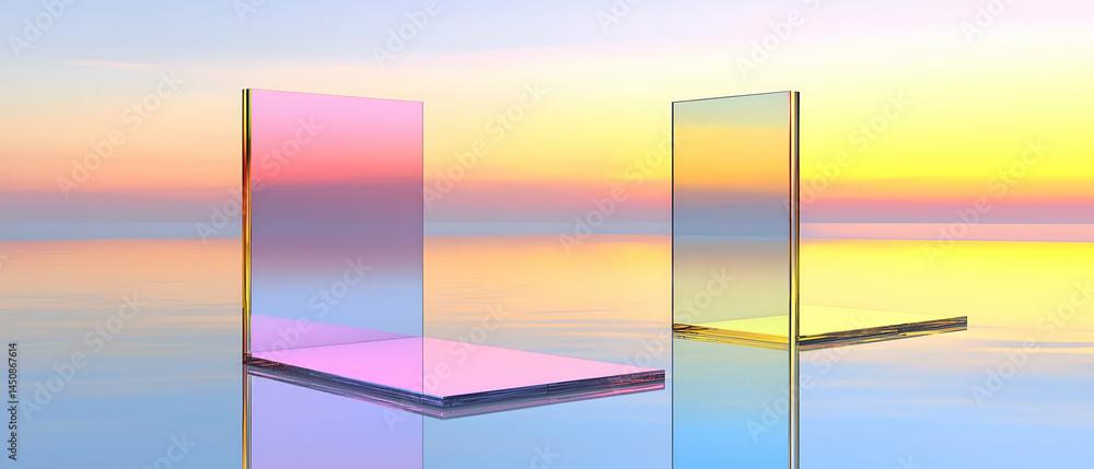 Fototapeta premium Abstract Pastel Geometric Shapes Sunset Reflection